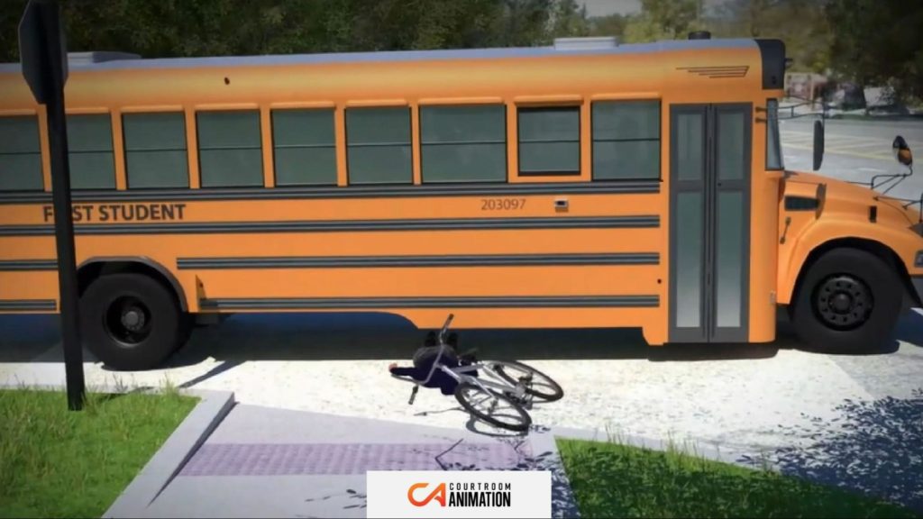 Sample Accident Reconstruction Graphic of Bicycle Rider & School Bus