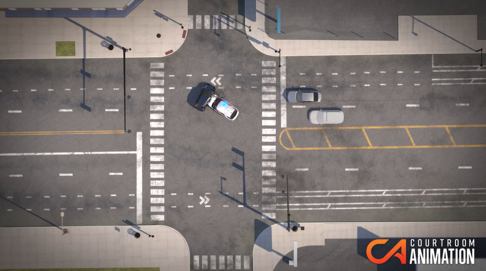 Birds-eye View of a Police Car Accident from Courtroom Animation