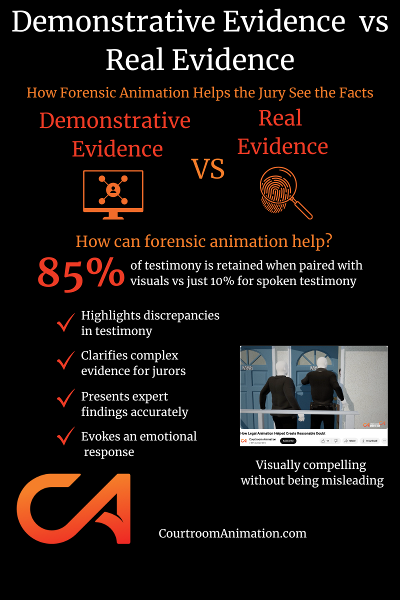 demonstrative evidence vs real evidence graphic